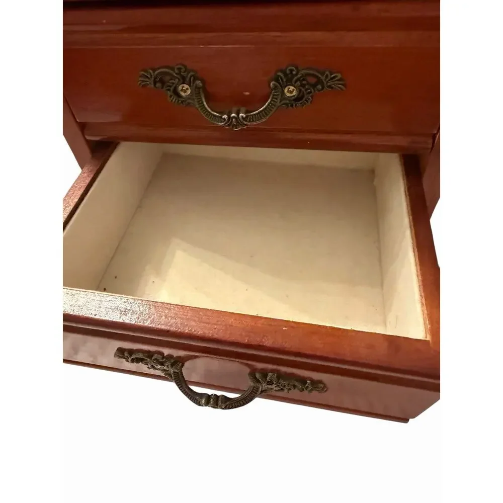 Vintage Wooden Jewelry Box Mirror Ring Necklace Bracelet Earring Organizer 3708C